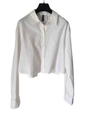 H&M White Cropped Button-Down Shirt